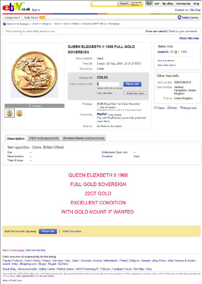 kasbah5  eBay Listing for Gold Sovereign 1968 Coin